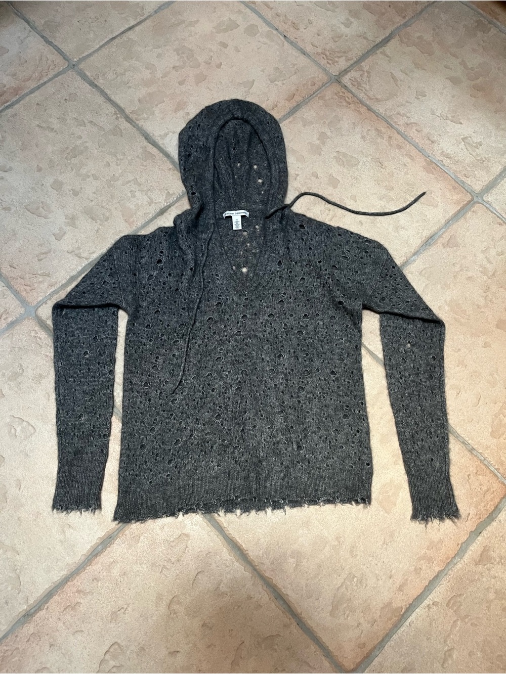 Autumn Cashmere Charcoal Open-Knit Hoodie Sweater